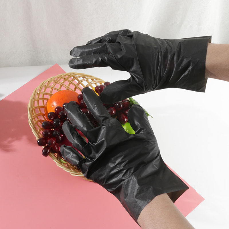 Gute Temperaturwiderstand Schwarze TPE -Handschuhe (Punktmuster)
